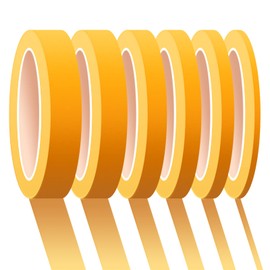 PETDCHEB 6 Rolls Fine Line Tape 1/16, 1/8, 1/5, 2/5, 1/2, 3/4 Inch x 55 Yard Fineline Masking Tape Painter Adhesive Automotive for DIY Car Auto Paint (Yellow, Mixed Sizes)