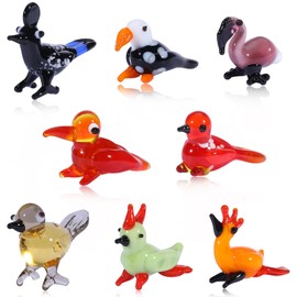 WEWAYSMILE 8 pcs Crystal Figurines Collectibles, Miniature Hand Blown Art, Hand Blown Painted Glass Art, Hand Blown Miniature for Table Ornaments Home Decor (Bird)
