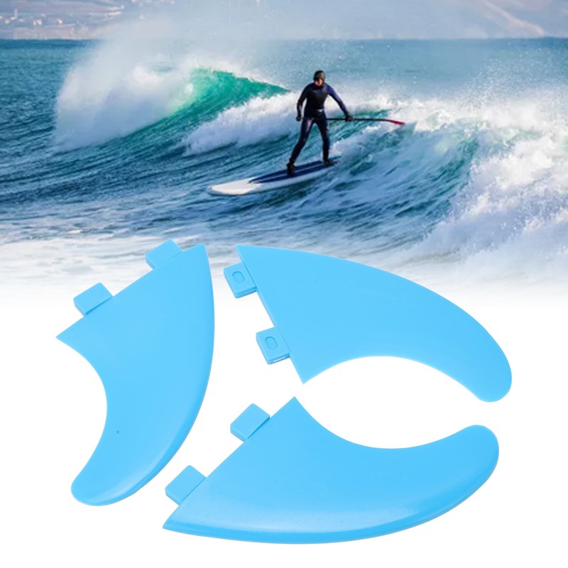 3Pcs Surfboard Fins Nylon Plastic Blue Thruster Fin Surfing Board