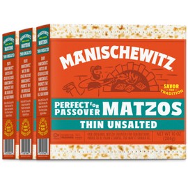 Manischewitz Original "Thin Unsalted Matzo" 10oz (3 Pack) Airy Crispy Crackers, Just Flour & Water, Sodium Free, Non GMO