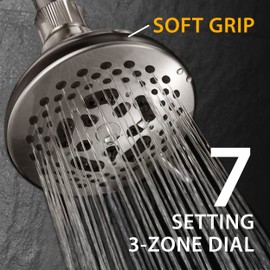 HOTEL SPA - Shower Head High Pressure with High Flow Showerhead - 4.25 Inch Rain Shower Head - Brushed Nickel Shower Heads, 7-Setting, French Designer Collection, Showerspa (Brushed Nickel)