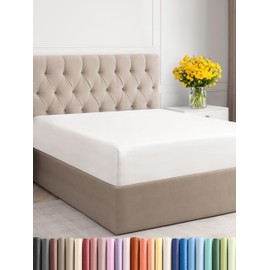 Queen Size Fitted Bed Sheet - Hotel Luxury Single Fitted Bottom Sheet Only - Fits Mattress Between 8 to 16 inches - Deep Pockets, Extra Soft & Wrinkle Free - Comfy Breathable & Cooling - Antique White