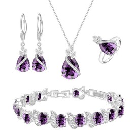 LMXXVJ - Juego de joyas para mujer, con forma de lágrima, circonita cúbica, collar, aretes, anillo ajustable, conjunto de joyas, regalo formal