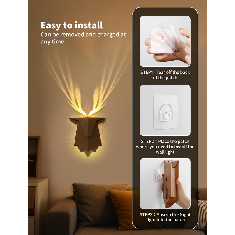 Tarinks Night Light,Stair Lights Indoor,Warm Rechargeable Night Light,Home Decor,Battery Stick