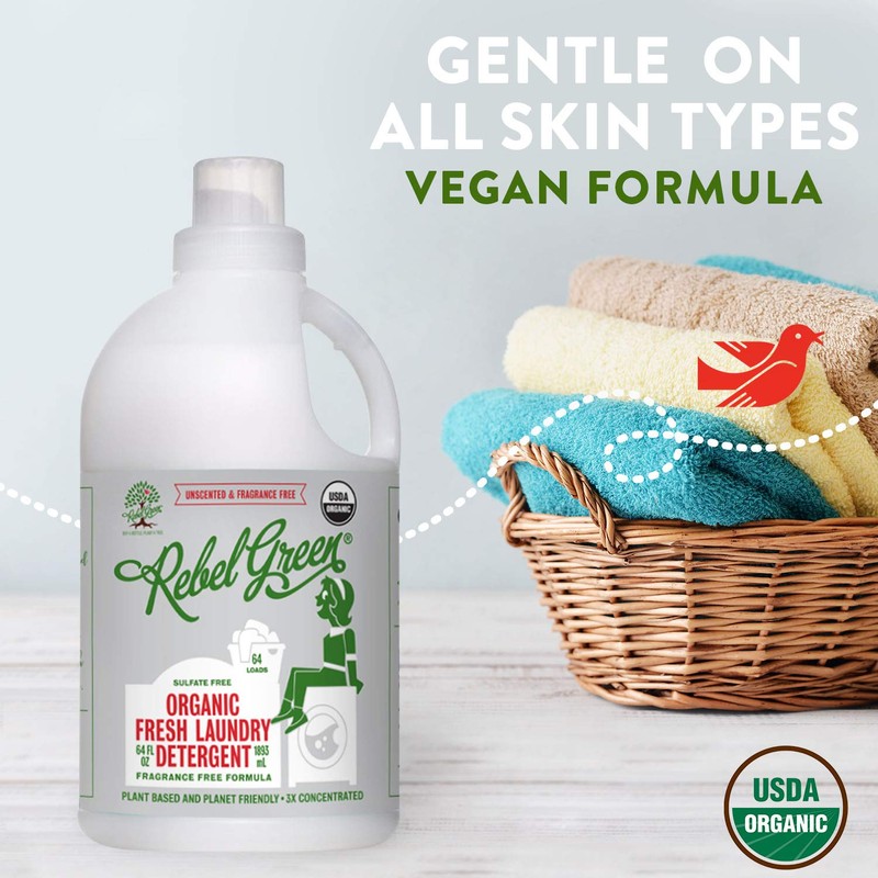 Rebel Green Laundry Detergent, Organic and Sulfate Free Hypoallergenic Laundry
