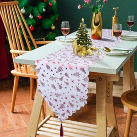 Christmas Table Runner, Christmas Table Centrepiece, Christmas Table Decoration, Xmas Table Decorations for Christmas Dinner Party, Red Table Runner White Table Runners for Table ( Red Xmas Tree)