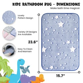 SOAKARO Glow-in-The-Dark Kids Bathroom Rug – Non-Slip, Machine Washable, Soft Kids Bath Mat for Boys & Girls – Quick Dry, Fun Bathroom Decor (Blue/Stars, 23.6" x 15.7")