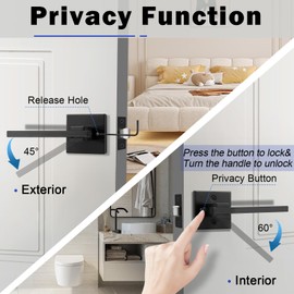 Orger 1 Pack Privacy Door Handle Matte Black Keyless Interior Door Lock for Bed and Bath, Modern Style Door Handle with Square Rose Reversible for Left & Right, Stainless Steel Door Lever Handle