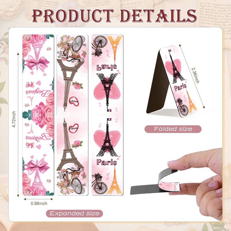 Zaamwoyy 30 Pcs Paris Magnetic Bookmarks Cute Pink Tower Flower