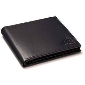 Fa.Volmer ® Men's Genuine Leather Wallet in Landscape Format I Large Coin Compartment 8 Card Slots 1 Zip Security Compartment I Black I Phoenix 1, black, Classic