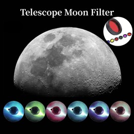 1.25 Inch Telescope Moon Filter, 6pcs Eyepiece Lens Filter Kit Yellow Orange Red Blue Purple Green High Contrast Telescope Filter Optical Lens for Moon Planet Observation