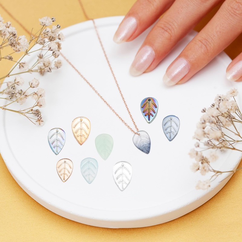 PATIKIL 100Pcs Gradient Multicolored Leaf Beads, Glass/Glazed, 18mm x 10mm