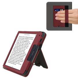 kwmobile Flip Case Compatible with Kobo Libra 2 - Hand Strap - Cover Dark Red