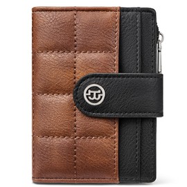 BOSTANTEN Small Wallet for Women PU Leather RFID Blocking Credit Card Holder Compact Purse with Zip Coin Pocket, Black with brown, Casual