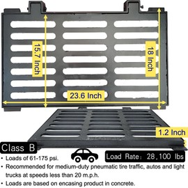 MASSLUNT Cast Iron Drain Grate and Frame 24x16 in, B-Class 28100 lbs Heavy-Duty Driveway Channel Cover, Outdoor Trench Drainage Grate with Base, Rectangle Metal Sewer Cover (IL23.6 x IW15.7)