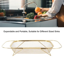 Over The Sink Colander Strainer Basket, Expandable Over The Sink Colander Stainless Steel Easy To Multifunctional for Home (Gold)
