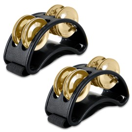 EASTROCK Foot Tambourine Percussion Musical Instrument Foot Percussion with Steel Jingle Bells for Drum Guitar Playing Black 2 PCS