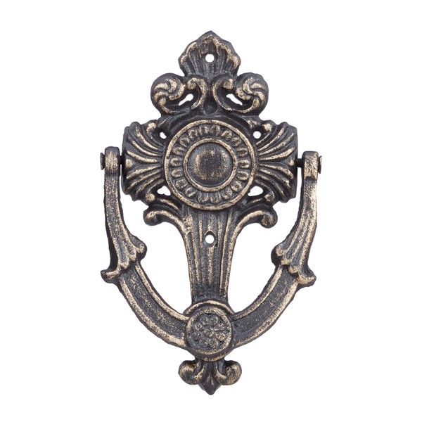 Relaxdays Antique Knocker, Cast Iron, Embellished, for Front Door, HxWxD: 18 x 10 x 4 cm, Bronze, 4 x 10 x 18 cm