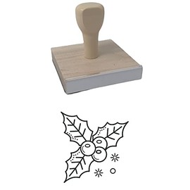 Christmas Holly Rubber Stamp, 4 X 4" Wood Stamp