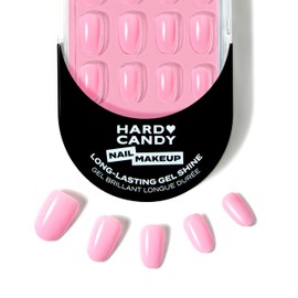 Hard Candy Press On Nails – Cute (Pink) | Short Round | Fake Nails, Gel-Like Shine | 30 Nail Kit with Glue & Reusable Case