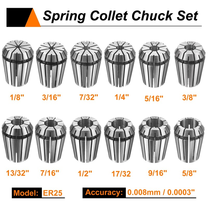 sourcing map 12pcs Spring Collet Chuck ER25 1/2" - 17/32"