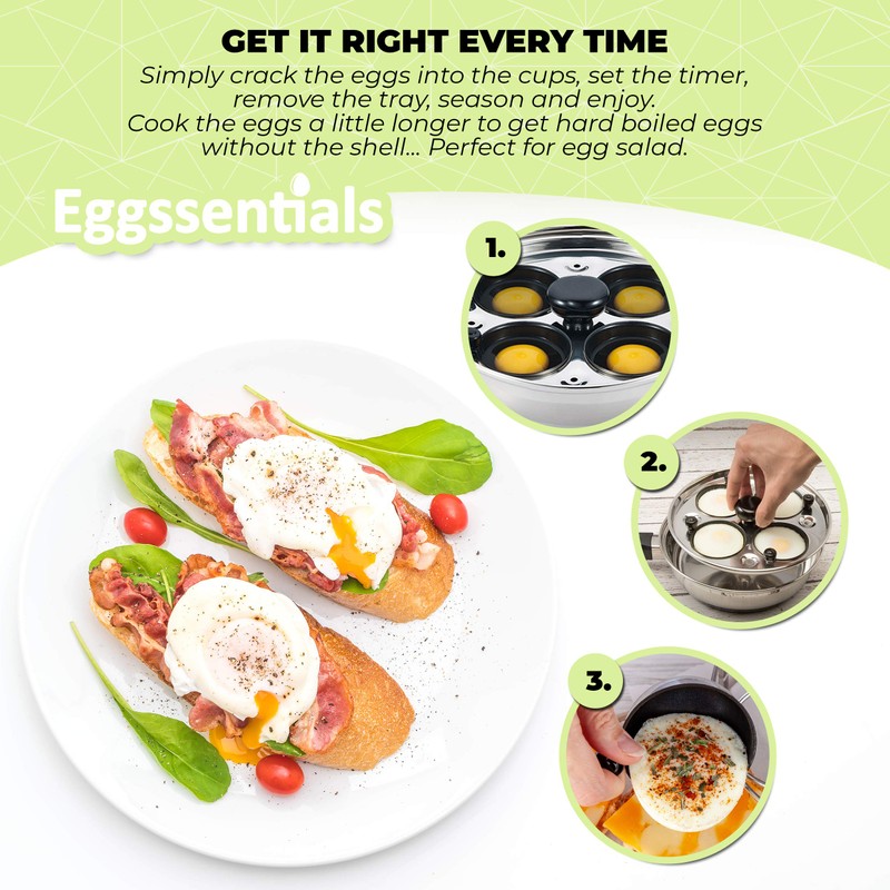 Eggssentials Egg Poacher Pan Nonstick Poached Egg Maker, Stainless Steel