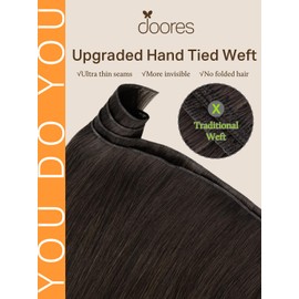 DOORES Hair Extensions Real Human Hair Weft, 18 Inch Light Dark Brown 50g, Hand Tied Extensions Human Hair Natural Looking Remy Hair Extensions