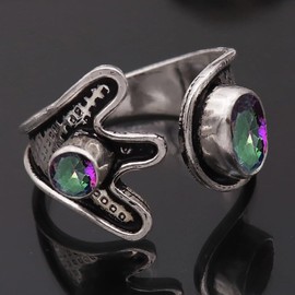 JEWELSTREZORO Mystischer Topas Edelstein 925 Sterling Silber Band Ring Herren & Damen Geschenkartikel Handgefertigter Schmuck TSR1009AG_29 (75 (23.9))