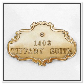 The Oliver Gal Artist Co. Fashion and Glam Framed Wall Art Canvas Prints 'Tiffany Suite Luxe' Road Signs Home Décor, 12" x 12", Gold, White