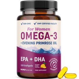 Omega 3 Supplement for Women | Fish Oil with Evening Primrose | Hormone Balance, Skin & Wellness Support | 600MG Omega3 + 800MG Evening Primrose | Fish Oil Omega 3 Supplements for Women | 120 Ct