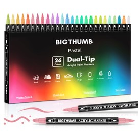 BIGTHUMB 26 Pastel Colors Acrylic Paint Pens, Dual Tip Acrylic Paint Markers with Brush and Dot Tip, Paint Markers for Painting Rock, Wood, Canvas