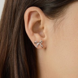 Dainty Stud Earrings for Women Sterling Silver Posts Star Colver Bow Earrings 14K Gold Plated Dainty Stud Earring funky Jewerly, Medium, Metal, No Gemstone