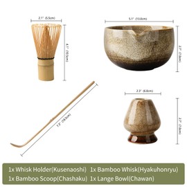 EOIMS Japanese Matcha Tea Set, Ceramic Bowl with Pourer, Includes Handmade Ceramic Whisk Holder, Matcha Whisk (Chasen) and Scoop, Perfect Matcha Ceremony Set for