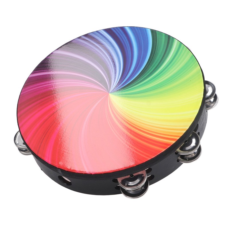 Handheld Tambourine 10 Inch Double Layer Bell Piece Solid Wood