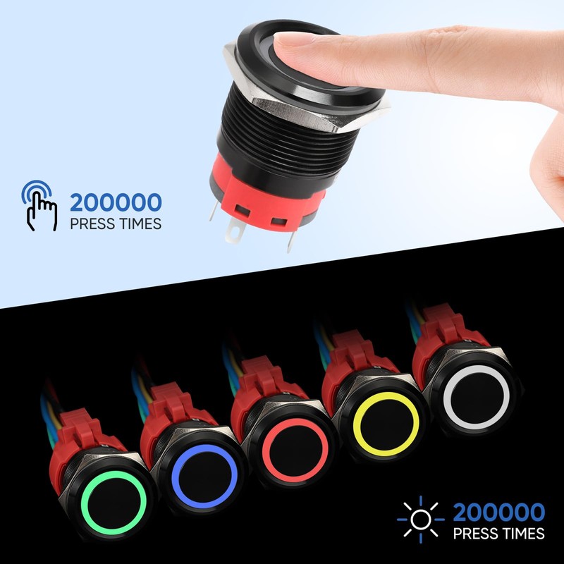 XINYIELE 22MM Latching 12V Push Button Switch On/Off,Waterproof with LED
