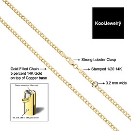 Kooljewelry 14k Yellow Gold Filled 3.2 mm High Polish Miami Cuban Curb Chain Necklace
