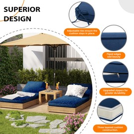 Sundale Outdoor Olefin Chaise Lounge Cushion, Water-Resistant Patio Lounge Chair Cushion, Thick Lounger Pad with 4 Straps Dark Blue, 72 x 21 x 4 Inches