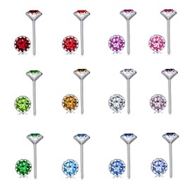 Unendlich U 925 Sterling Silver 5 mm Colourful Cubic Zirconia Stud Earrings Set Stud Earrings Allergy-Free Christmas Gifts for Women, 12 Pairs, Silver Cubic Zirconia, Cubic Zirconia