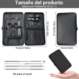Set de Manicura 22 en 1, Set de Manicura de Acero Inoxidable, Set Profesional de Manicura y Pedicura, Set de Cuidado de Uñas con Estuche de Cuero, Set Portátil de Viaje para Casa（Negro)