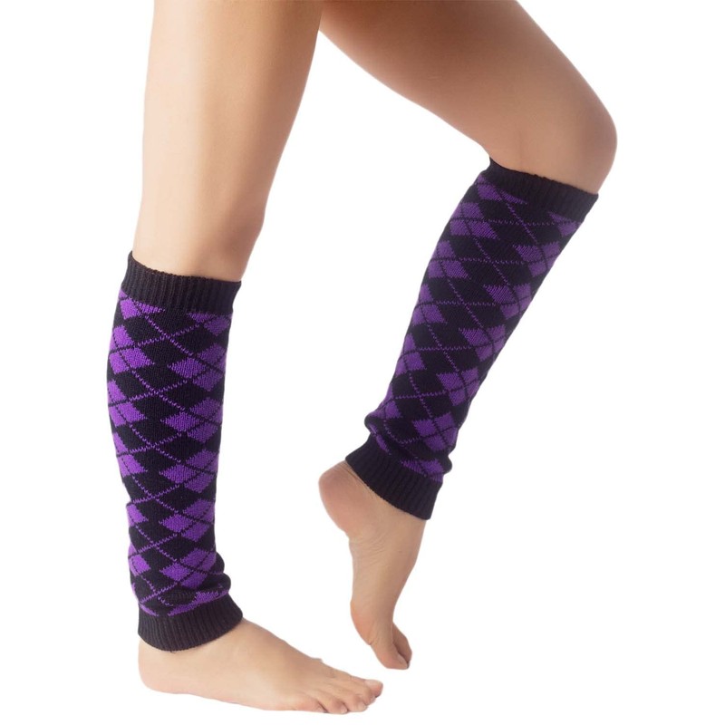 iB-iP Women's Ballet Dancer Aerobic Checked Thermal Leg Warmers, Hyacinth