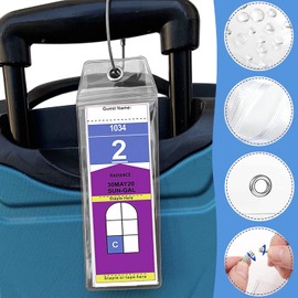 Luggage Tag for Cruises Pack of 8 Waterproof PVC Transparent Luggage Tags with Coloured Clip Fastener and Screwable Coloured Metal Strap Slim