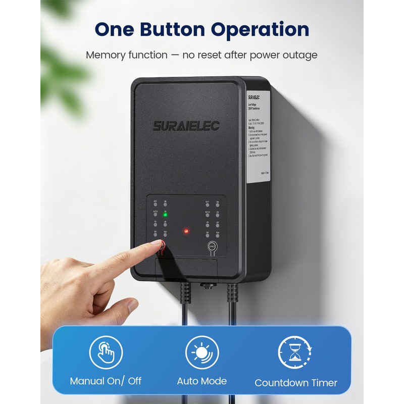 SURAIELEC 200W Low Votage Landscape Transformer with Timer, 2 Zones