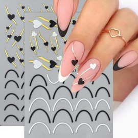 6 Sheet Valentine's Day Nail Art Stickers Decals,3D Self-Adhesive Design Nail Supplies Pink Nail Stickers Black Decoration Accessorie Red Love Decals for DIY Manicure