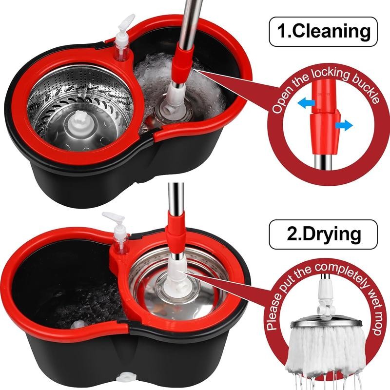 Colorful 360° Spin Mop and Bucket Set with 3 Microfiber