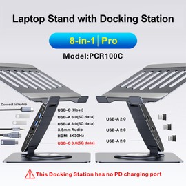Laptop Docking Station Stand Dual Display 4K HDMI USB3.0 3.5mm Audio Jack 8-IN-1 360° Swivel Laptop Stand for Desk with USB-C Hub Multiport Adapter Universal for MacBook Pro/Air/Dell/HP/Surface/Lenovo