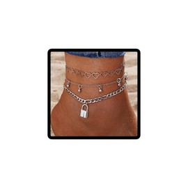 Caiguoer Multilayer Adjustable Anklet Love Foot Bracelet Beach Summer Foot Jewelry for Women Girls Alloy, Metal