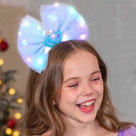 JEWEKY Light Up Bow Headbands Glowing Hair Bands Crown Headpiece Led Party Birthday Hair Accessories for Women and Girls