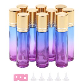 Ellbest 10pcs 10ml Rolling Glass Bottle for Essential Oil Colorful Roller Bottles with Stainless Steel Roller Balls & Funnels Reusable Bottle (Blue Purple Gradient)