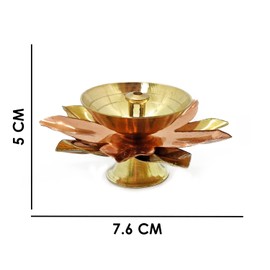 SATVIK 6 Pc Set of Brass Copper Lotus Flower Petals Kamal Shape Metal Akand Diya for Traditional Indian Festive Diwali Deepawali Puja Pooja Dia Home Temple Decoration Oil Lamp Gift Item