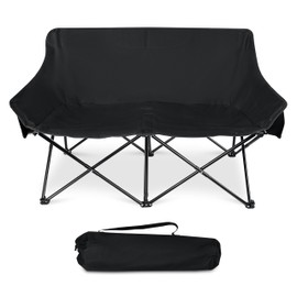 Leonyo Double Camping Chair, Loveseat Camping Chair, Outdoor Folding Moon Chairs for Adults, Side Pockets & Carry Bag for Outside Camping, Hiking, Travel, Beach and Sports, Supports 500lbs (Black)